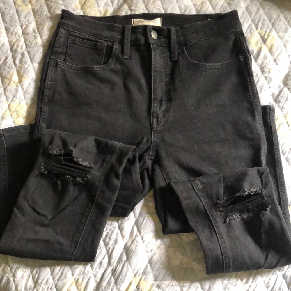 Black Distressed Madewell Roadtripper jeans
